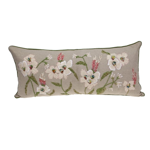 Parkland Collection Daisy Tapestry Beige Pillow Cover With Poly Insert