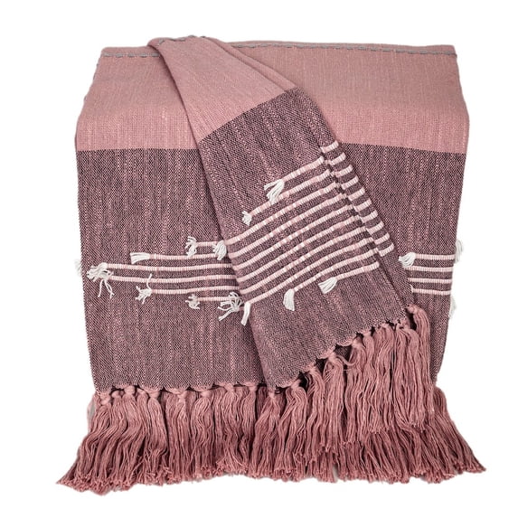 Parkland Collection Adonia Pink Cotton Slub Throw Blanket with Tassels, 50 x 60 Inch Decorative Sofa Throw