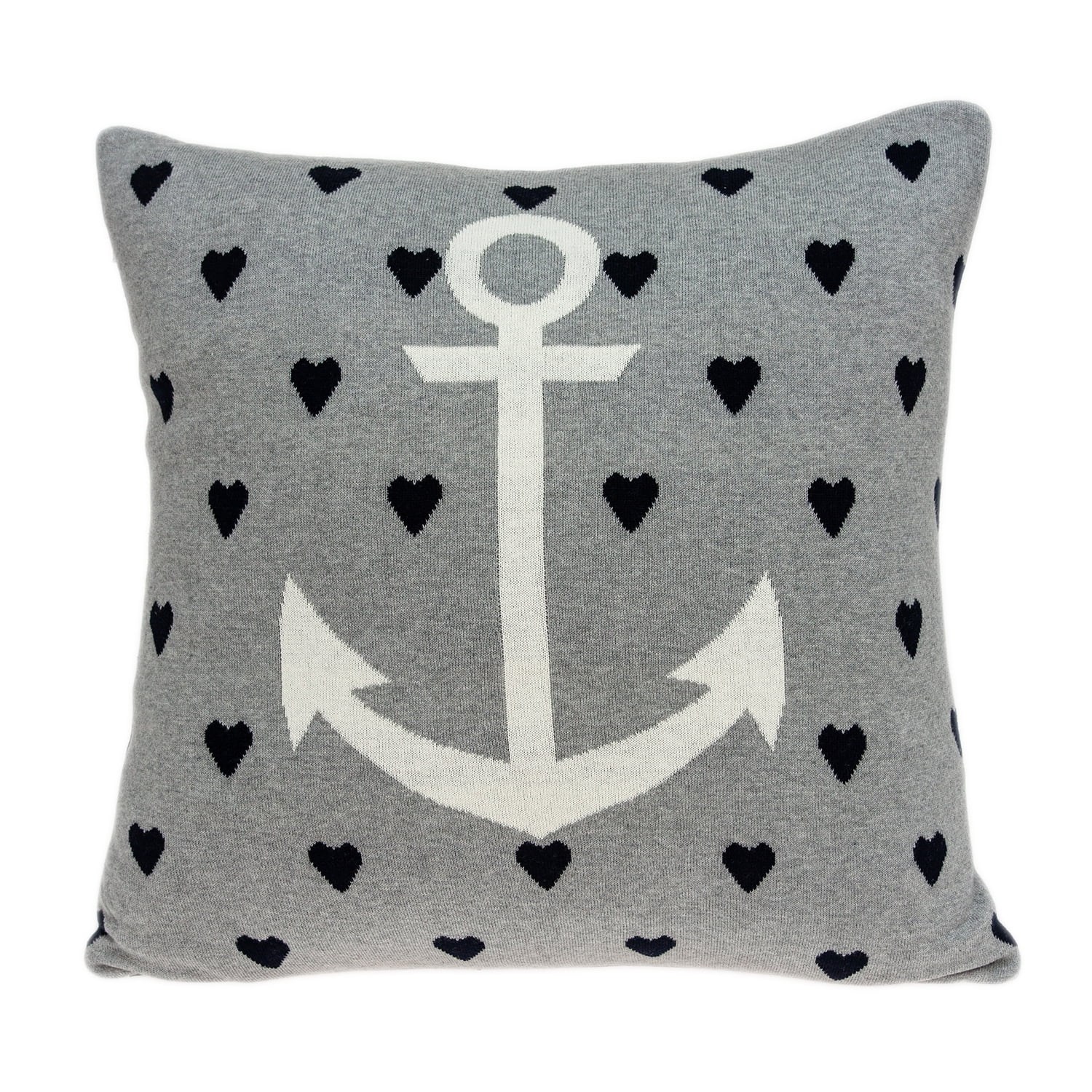 Gail Nautical Anchor Gray and White Cotton Throw Pillow