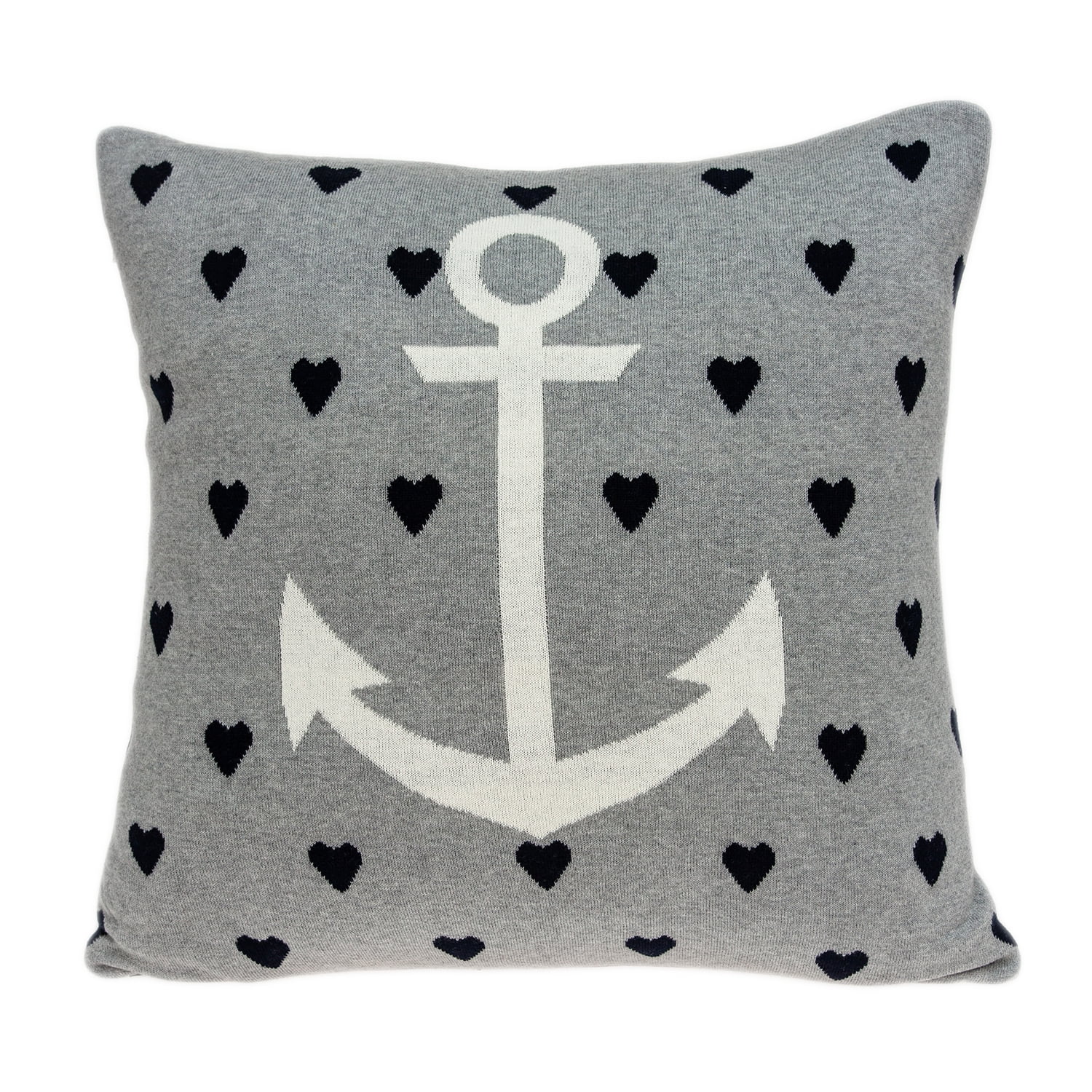 Gail Nautical Anchor Gray and White Cotton Throw Pillow
