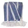thumbnail image 1 of Parkland Collection Nara Blue Cotton Slub Throw Blanket with Tassels, Striped Decorative Couch Throw, 50 x 60 in, 1 of 3