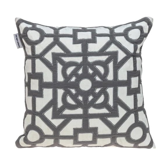 Parkland Collection Hazel White and Gray Velvet Decorative Throw Pillow, 18 x 18 Ethnic Accent Pillow