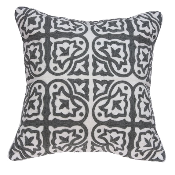 Parkland Collection Heera Gray and White Decorative Throw Pillow, 20 x 20 Cotton Square Pillow