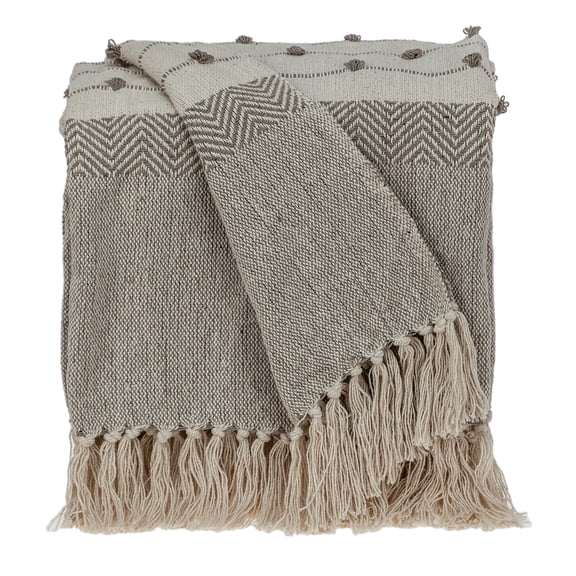 Parkland Collection Ishan Eclectic Beige 52" x 67" WOVEN HANDLOOM Throw