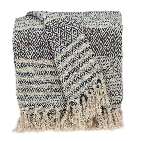 Parkland Collection Ivy Beige Argyle Cotton Woven Throw Blanket, 52 x 67 Decorative Couch Throw