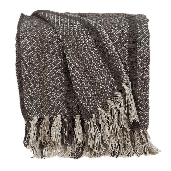 Parkland Collection Jax 67x52" Stripe Cotton Fabric Throw Blanket in Brown/Beige