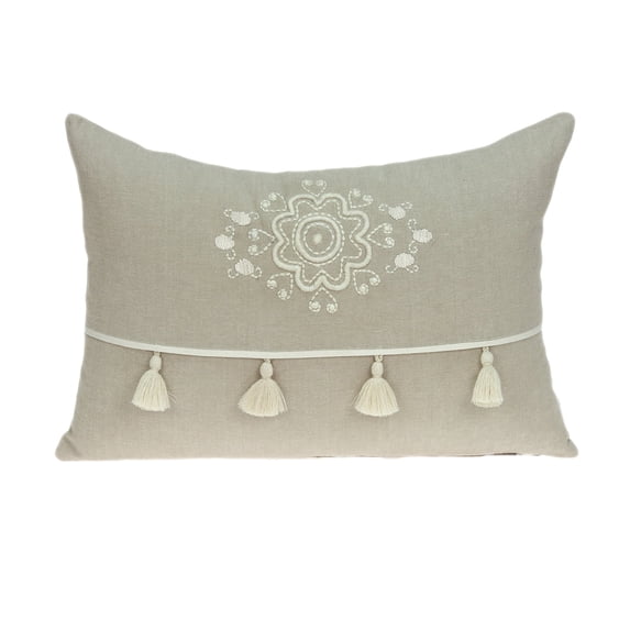 Parkland Collection Lea Beige Floral Decorative Lumbar Pillow, 14 x 20 Cotton Accent Pillow