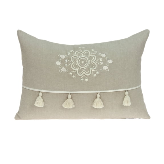 Parkland Collection Lea Beige Floral Decorative Lumbar Pillow, 14 x 20 Cotton Accent Pillow