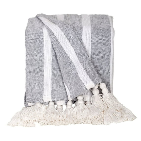Parkland Collection Light Grey Cotton Slub Throw With Tassels For Cozy Times!