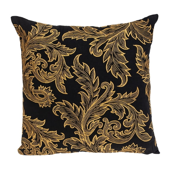 Nassau Collection Handmade Floral Cotton Throw Pillow - 22" - Black and Orange