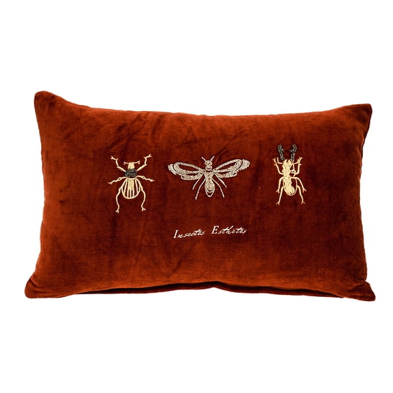 Parkland Collection Mira 12x20" Insect Cotton Throw Pillow in Rust Red/Gold