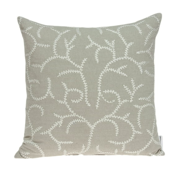 Parkland Collection Nabia 20x20" Swirl Details Cotton Throw Pillow in Beige