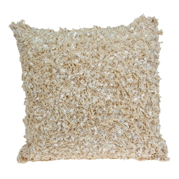 Nassau Collection Hand Woven Solid Shag Square Throw Pillow - 18" - Beige and White
