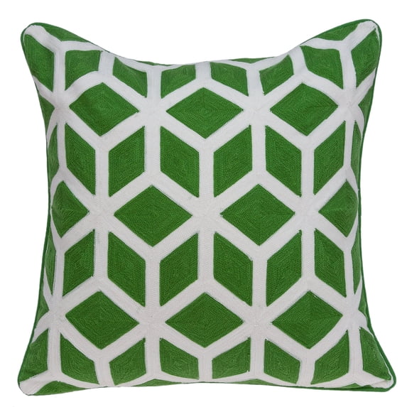 Parkland Collection Panna Green and White Decorative Throw Pillow, 20 x 20 Cotton Square Pillow