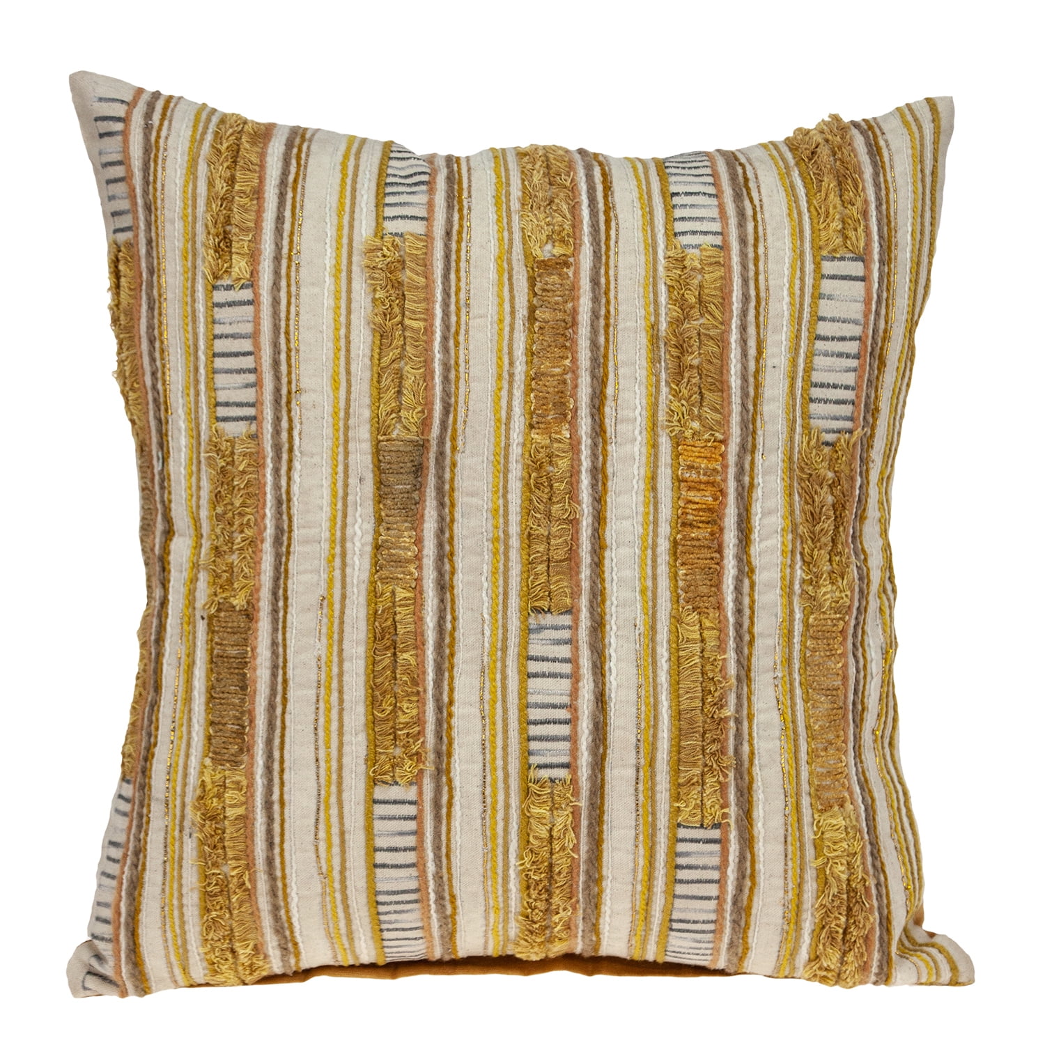 18" Square Mustard Yellow Embroidered Cotton Throw Pillow