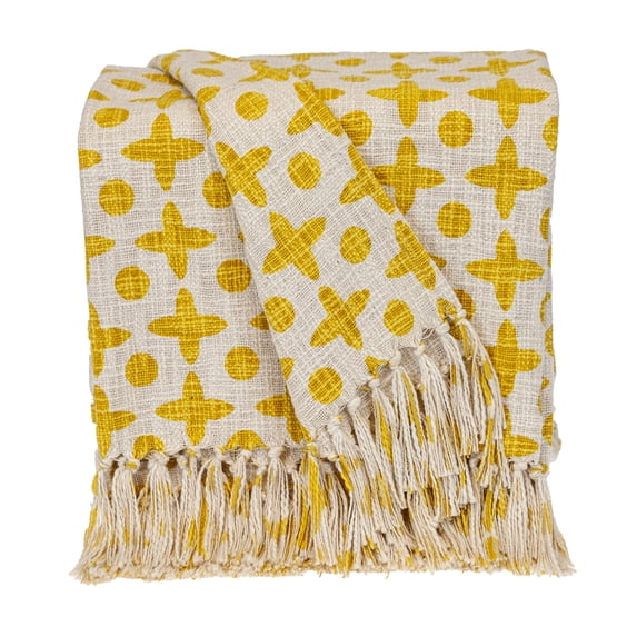 Nassau Collection Rectangular Floral Handloom Throw Blanket - 50" x 60" - Yellow and Beige