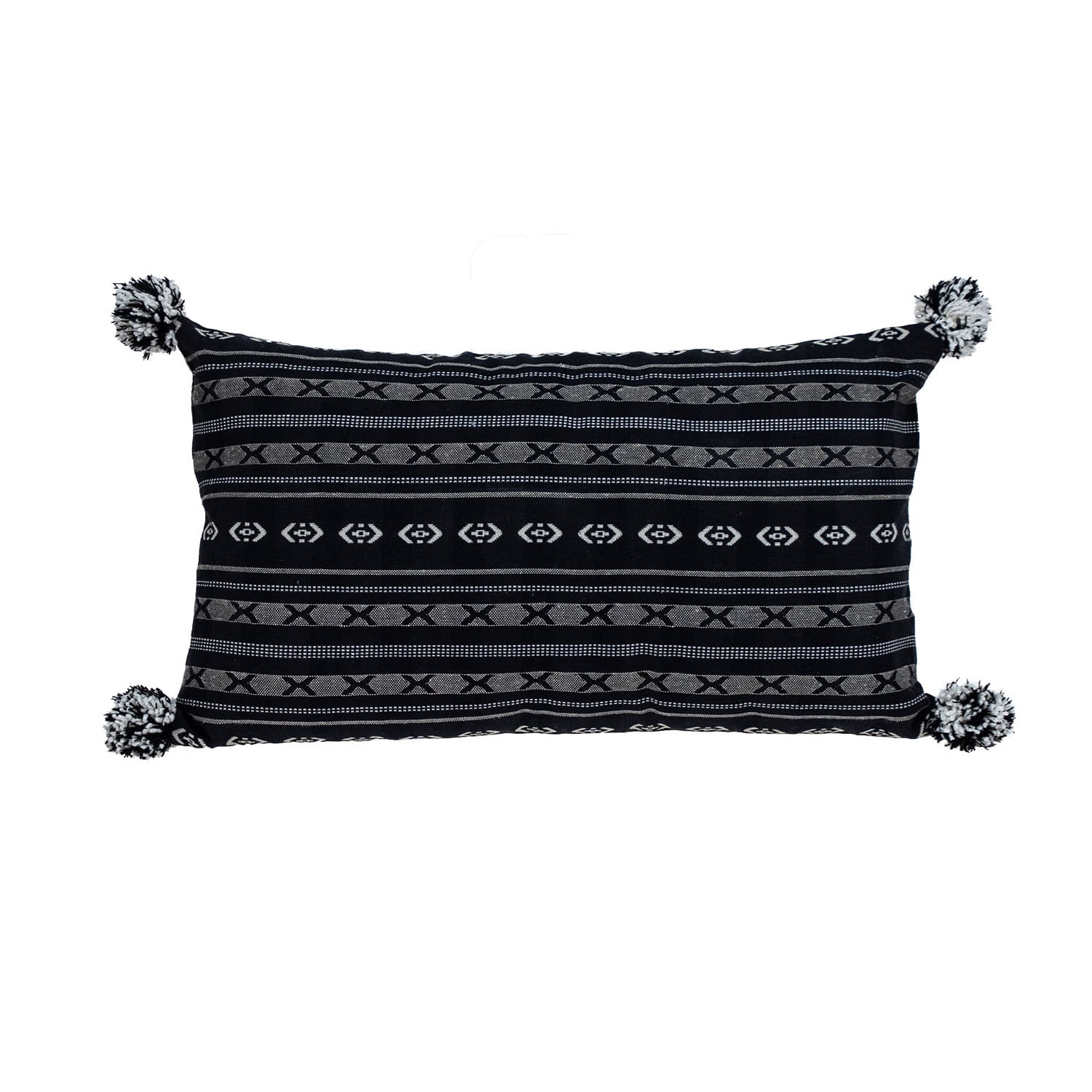 Raven Black and White Cotton Embroidered Throw Pillow