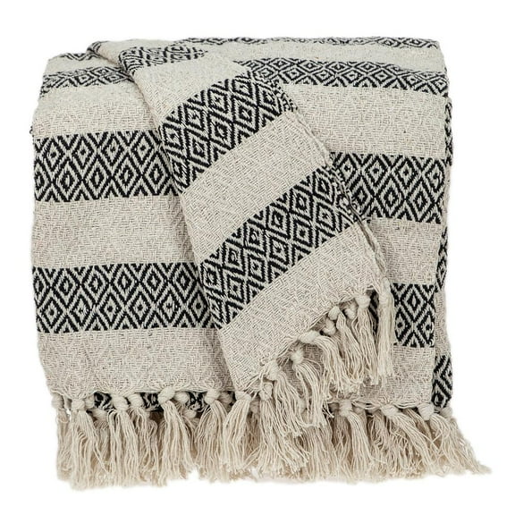 Parkland Collection Rosie 67x52" Argyle Cotton Throw Blanket in Black/Beige