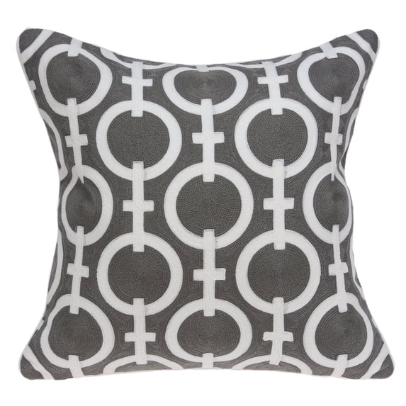 Parkland Collection Rounder Gray and White Decorative Throw Pillow, 20 x 20 Cotton Square Pillow