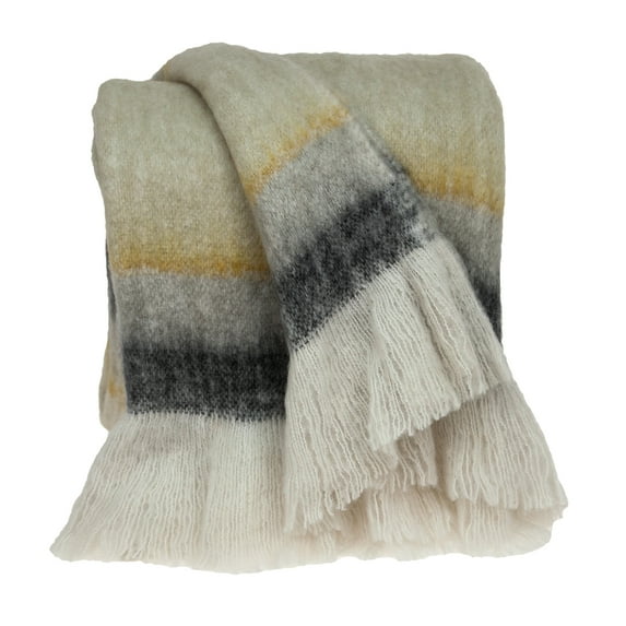 Parkland Collection Sadie 67x52" Striped Wool & Fabric Throw Blanket in Beige