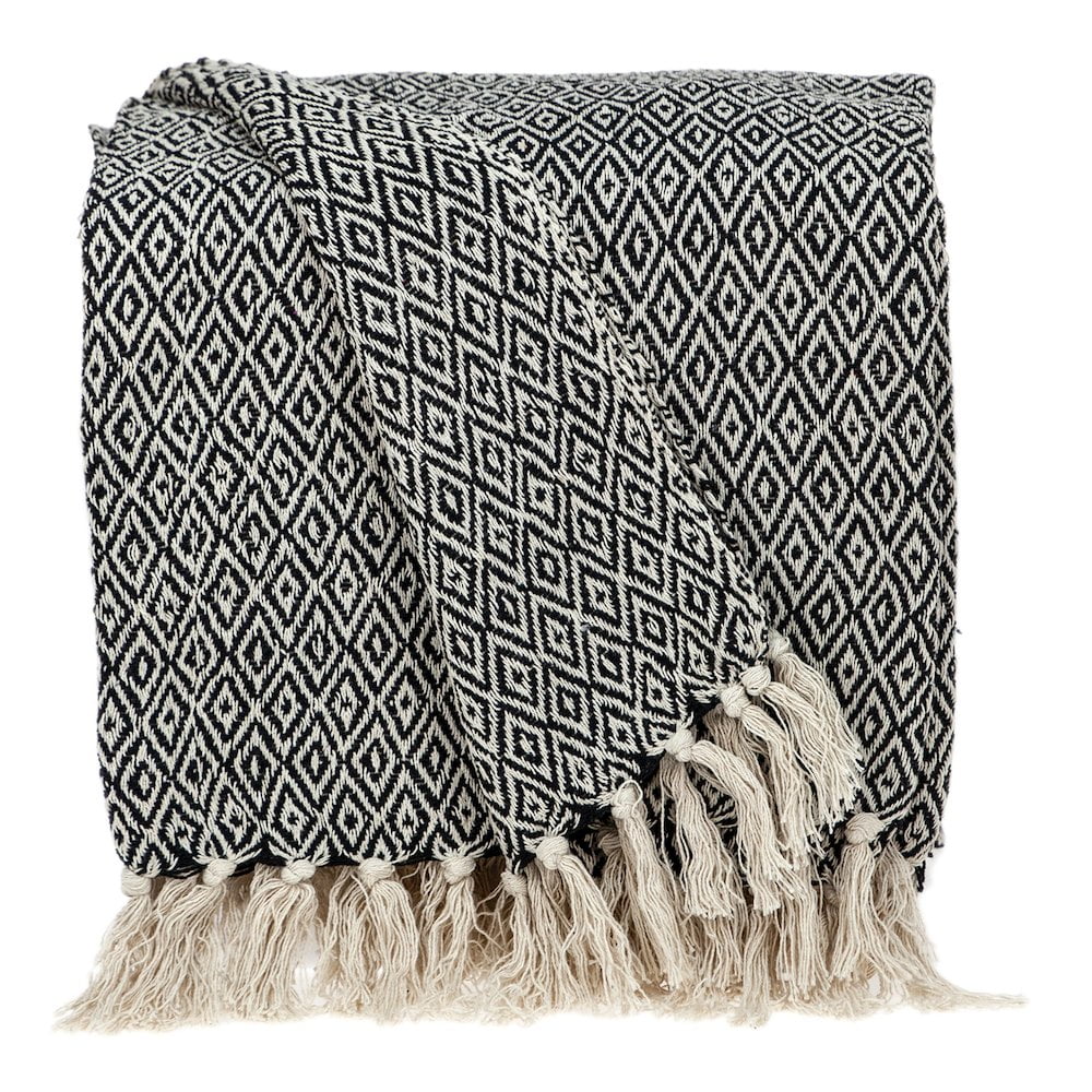 Sasha Casual Black and Beige Wool Handloom Throw Blanket