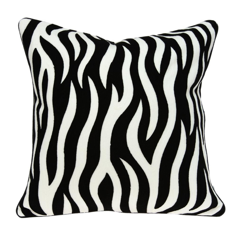 Simba Black and White Zebra Embroidered Square Throw Pillow