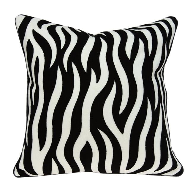Simba Black and White Zebra Embroidered Square Throw Pillow
