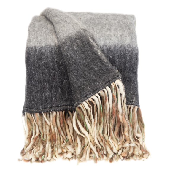 Parkland Collection Calla 67x52" Striped Wool & Fabric Throw Blanket in Gray