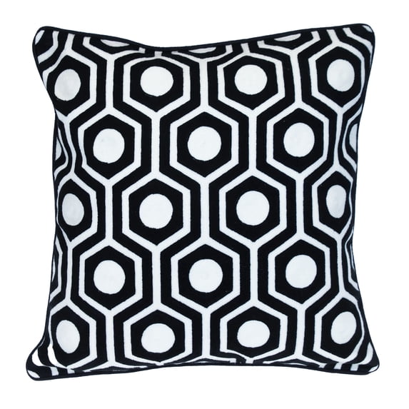 Nassau Collection Geometric Hexa Square Cotton Throw Pillow - 20" - Black and White