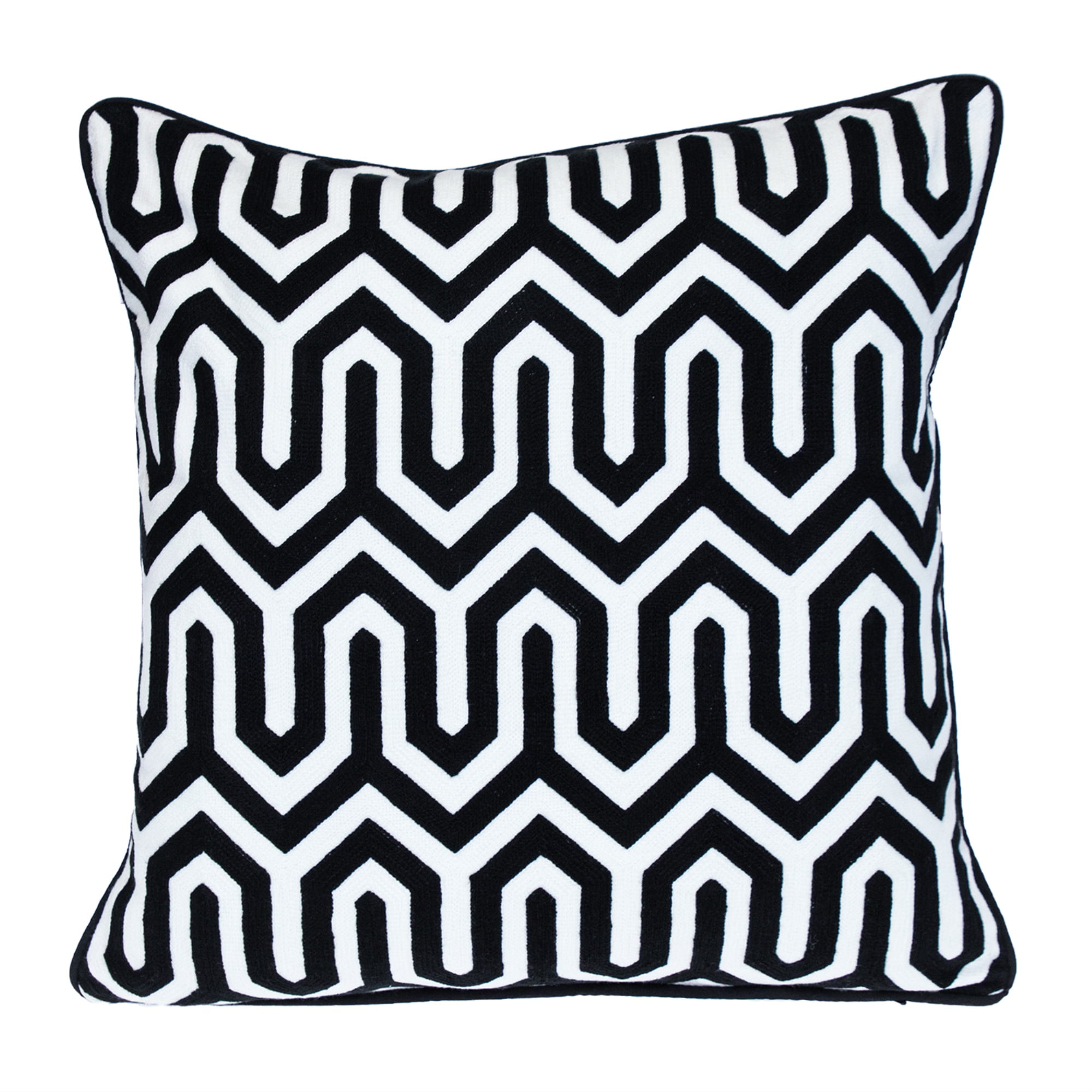Black and White Geometric Embroidered Square Pillow 20" x 20"
