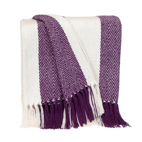 Parkland Collection Archee Purpler Striped Cotton Throw Blanket, 50 x 60 Decorative Couch Throw