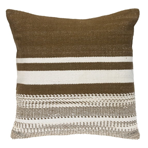 Parkland Collection Transitional Striped Brown Square 18" x 18" Pillow