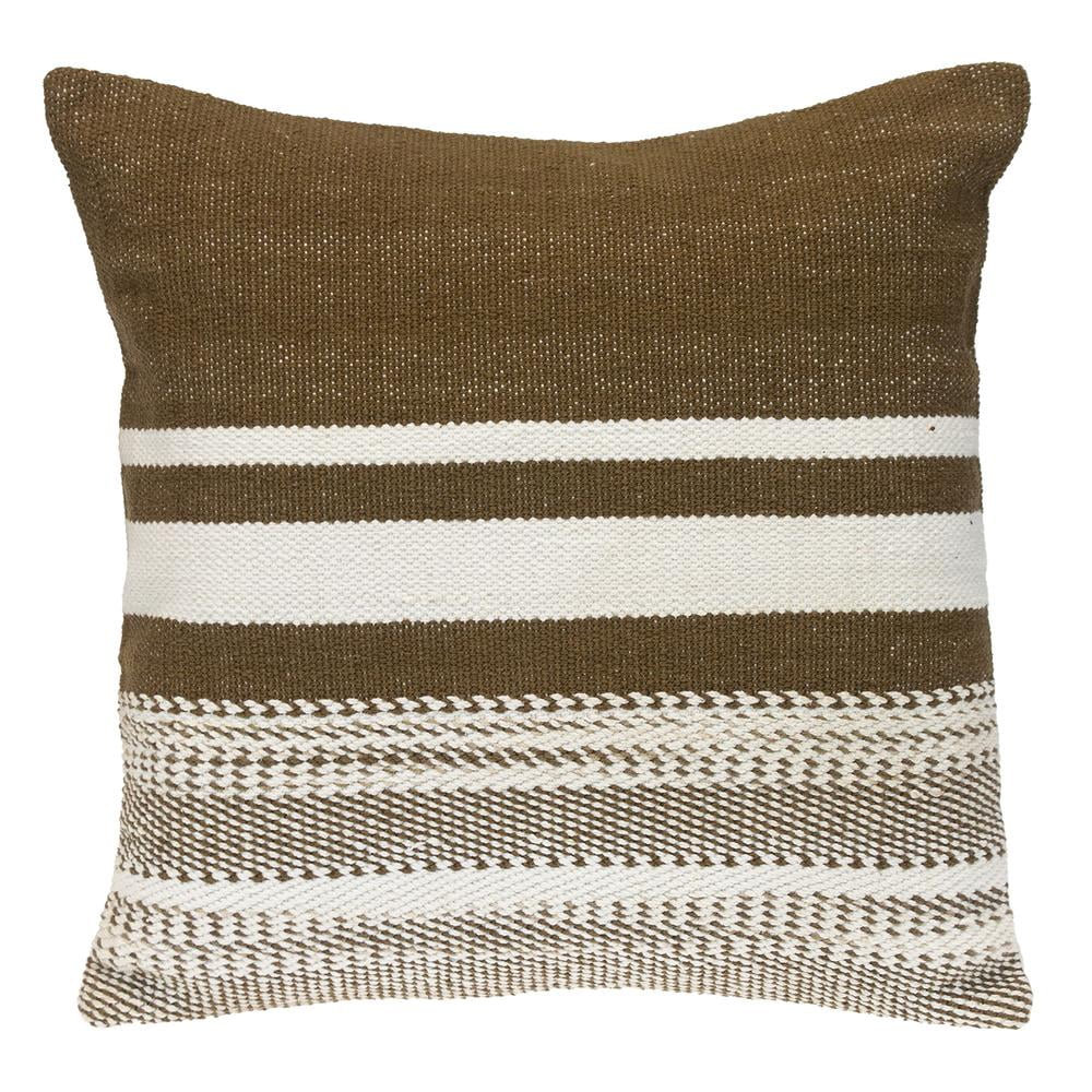 Brown and Beige Cotton Striped Square 18" x 18" Pillow