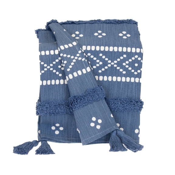Parkland Collection Niko Blue Stripes and Dots Cotton Throw Blanket, Decorative Couch Throw, 50 x 60 in