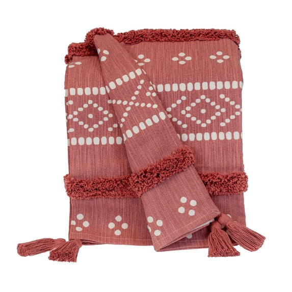 Parkland Collection Niko Pink Stripes and Dots Cotton Throw Blanket, Decorative Couch Throw, 50 x 60 in