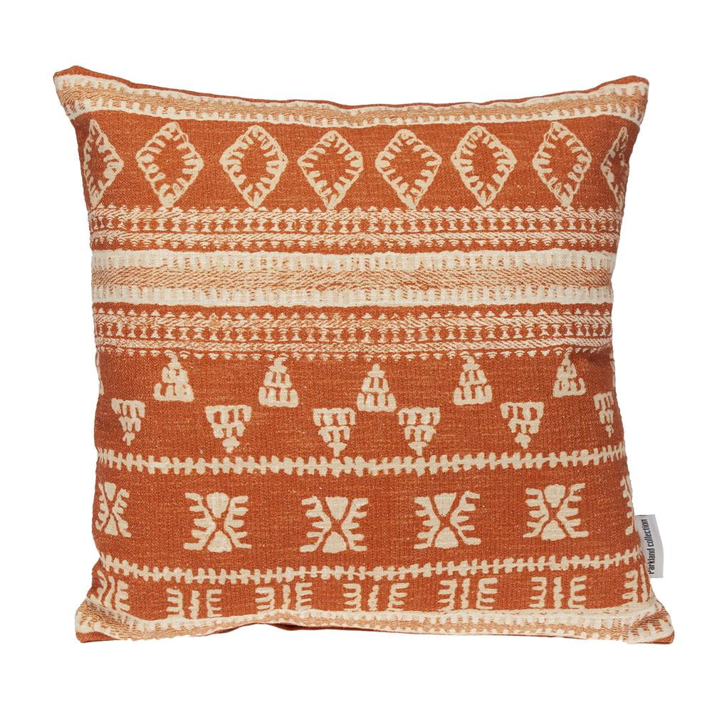Transitional Tribal Orange and Beige Cotton Throw Pillow