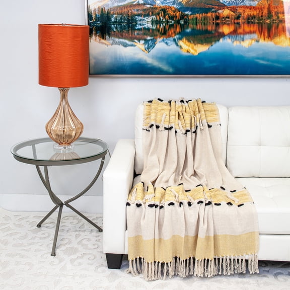 Parkland Collection Inca Yellow Variegated Cotton Throw Blanket, 50 x 60 Decorative Couch Throw