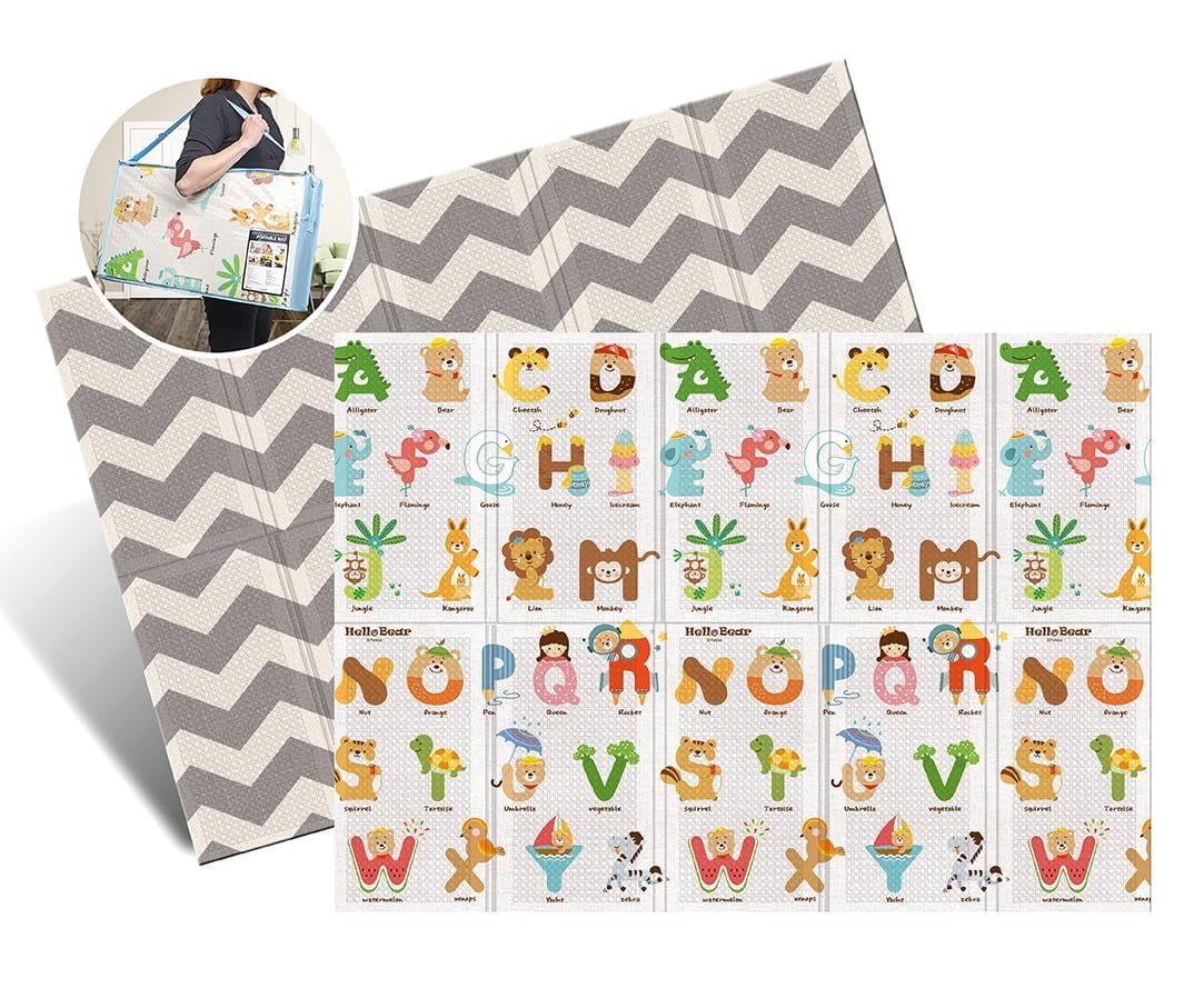 Parklon Baby Play Mat, Foldable & Portable, Large Size (78.7 x 55.1), Indoor, Outdoor, Waterproof, Made in Korea - ABC Hello Bear
