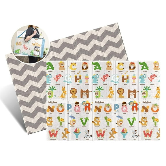 Parklon Baby Play Mat, Foldable & Portable, Large Size (78.7 x 55.1), Indoor, Outdoor, Waterproof, Made in Korea - ABC Hello Bear