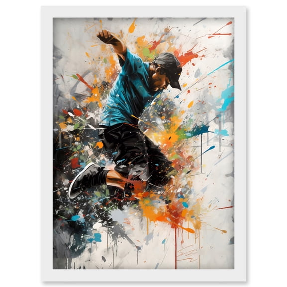 Parkour Jump Urban Sport Paint Splat Action Shot Artwork Framed Wall Art Print A4