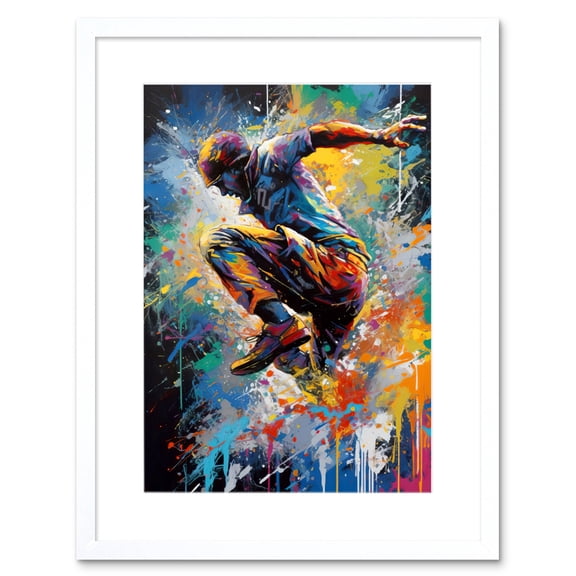 Parkour Paint Splat Portrait Jump Action Shot Artwork Framed Wall Art Print 9X7 Inch