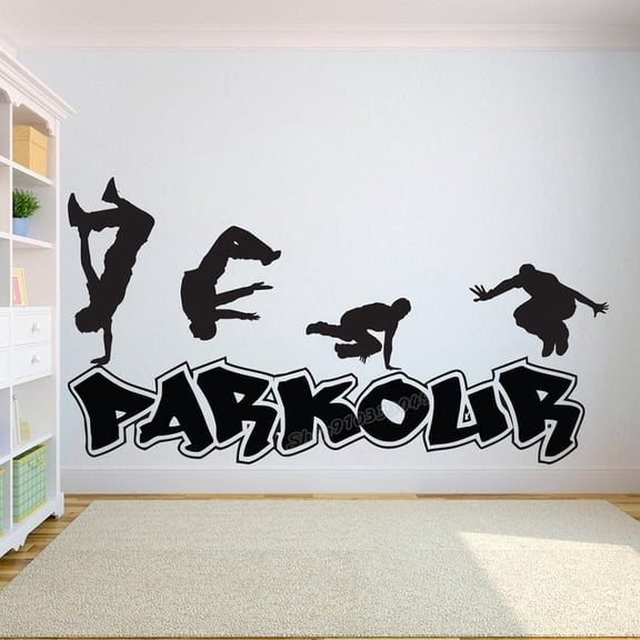 Parkour Wall Decal Extreme sports Vinyl stickers Jumping Street Cities Street Sport Wall Decals for House Room Decor Mural 107x57cm