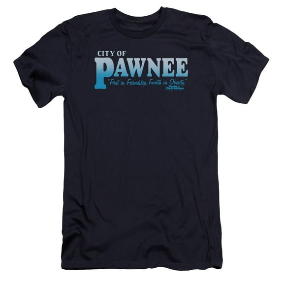 Parks And Rec Pawnee Premium Adult Slim Fit 30/1 T-Shirt Navy