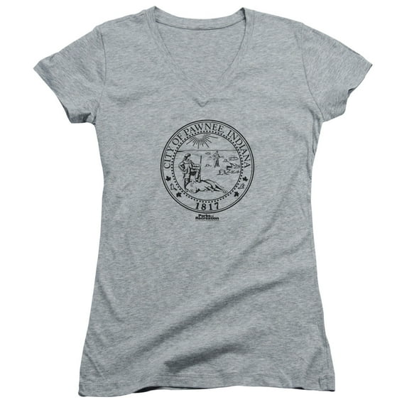 Parks And Rec Pawnee Seal Junior Women's V-Neck T-Shirt Athletic Heather