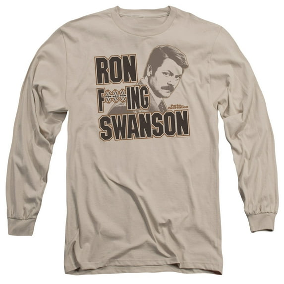 Parks And Rec Ron F***Ing Swanson Long Sleeve Adult 18/1 T-Shirt Sand