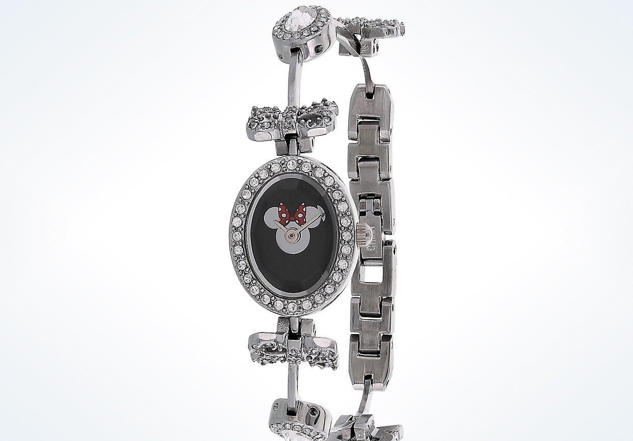 Minnie & Mickey Mouse Watch w/ Rhinestone Bezel Vintage Disney Mickey Mouse Watch, Two-tone Rhinestone Bezel  main image 2