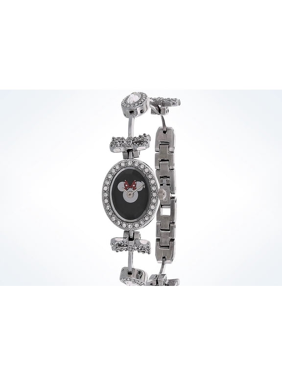 Parks Minnie Mouse Rhinestone Oval Bezel Bow Watch New with Case