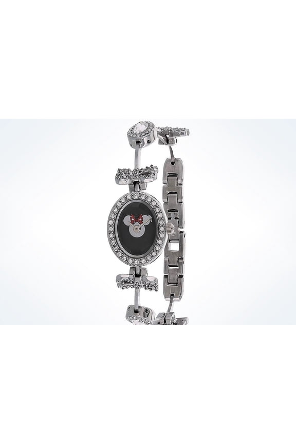 Parks Minnie Mouse Rhinestone Oval Bezel Bow Watch New with Case