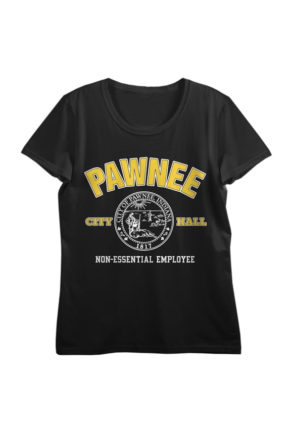Parks & Recreation Pawnee City Hall Crew Neck Short Sleeve Women's Black T-shirt-XL