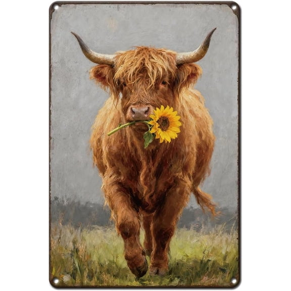 Parks Tin Signs Highland Cow Sunflower Vintage Metal Tin Sign Farmhouse Restaurants Kitchen Iron Door Sign Realistic Farm Life 12 * 8in Funny Animal